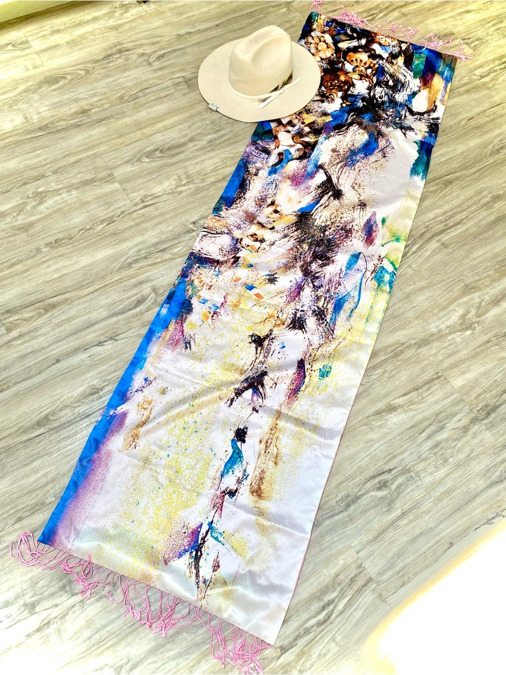 Reversible SILK boho scarf/wrap w resort vacation shabby chic vibe